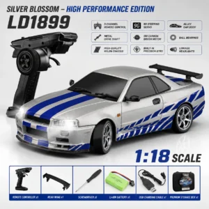 1/18 Nissan Skyline R34 RC Drift Car – Silver Blue Edition